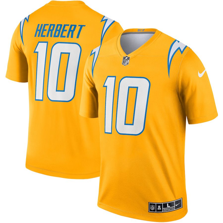 Men Los Angeles Chargers #10 Justin Herbert Nike Gold Inverted Legend NFL Jersey